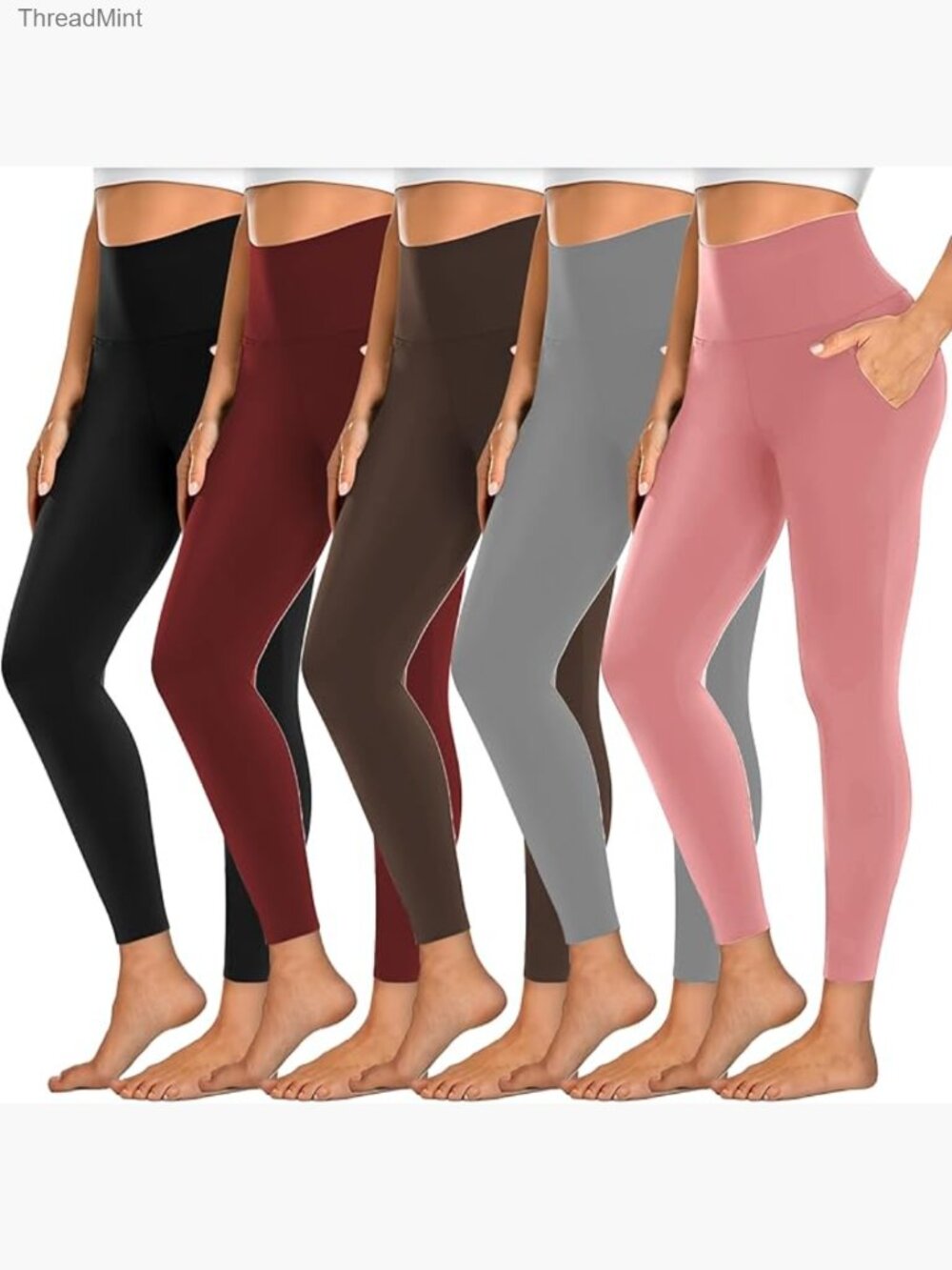 5 Pack High Waisted Leggings with Pockets, Tummy Control Workout Yoga Pants